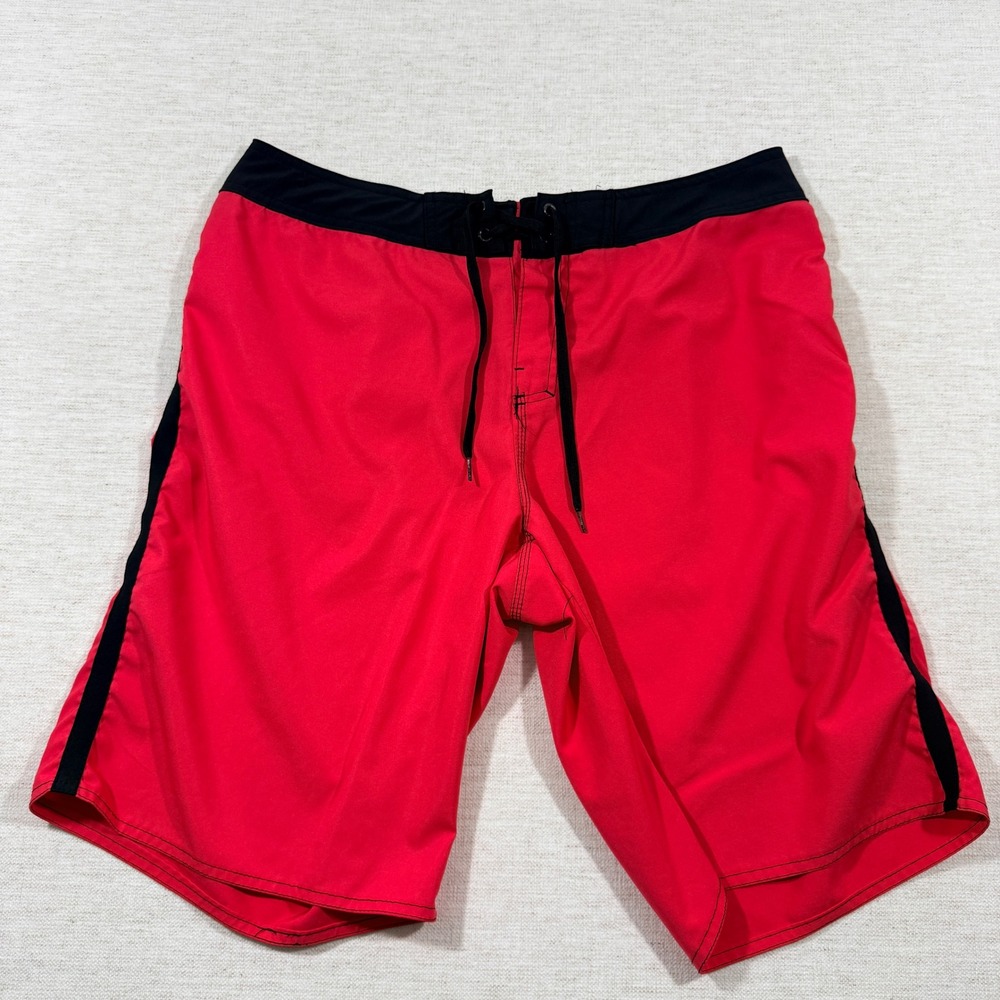 Hang Ten Board Shorts Mens 36 Red Excellent Lace Up Stretch Swim Trunks Stripe